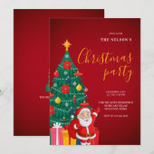 Festive Santa Christmas Party Invitation | Holiday Kaart (Voorkant / Achterkant)