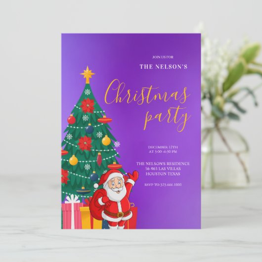 Festive Santa Christmas Party Invitation | Holiday Kaart (Staand voorkant)