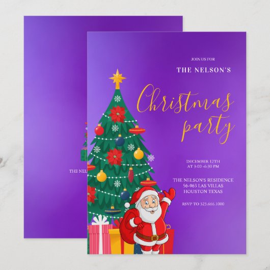 Festive Santa Christmas Party Invitation | Holiday Kaart (Voorkant / Achterkant)