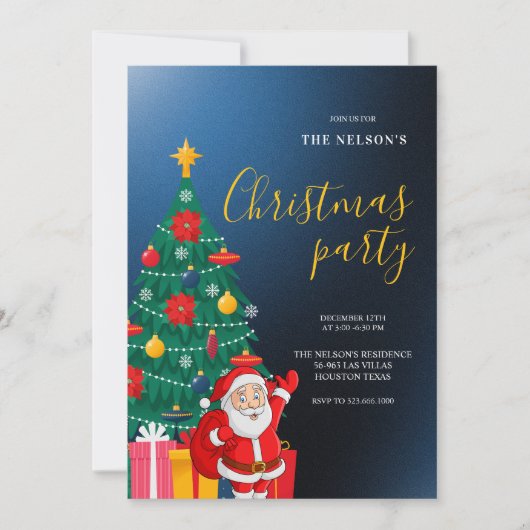 Festive Santa Christmas Party Invitation | Holiday Kaart (Voorkant)