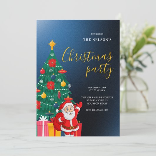 Festive Santa Christmas Party Invitation | Holiday Kaart (Staand voorkant)