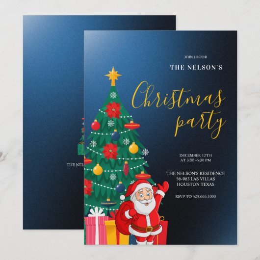 Festive Santa Christmas Party Invitation | Holiday Kaart (Voorkant / Achterkant)