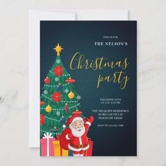 Festive Santa Christmas Party Invitation | Holiday Kaart (Voorkant)