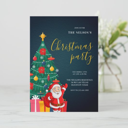 Festive Santa Christmas Party Invitation | Holiday Kaart (Staand voorkant)