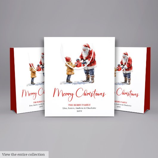 Festive Santa Claus Classic Red Green Gift Bag Medium Cadeauzakje