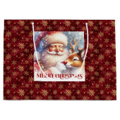 Festive Santa Claus Red Nose Rudolph Gift Bag Groot Cadeauzakje (Voorkant)
