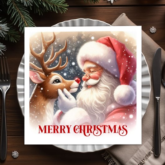 Festive Santa Claus Rudolph Christmas Party Dinner Servet