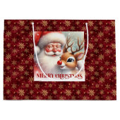 Festive Santa Claus Rudolph Cute Holiday Gift Bag Groot Cadeauzakje (Voorkant)