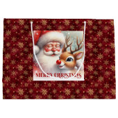 Festive Santa Claus Rudolph Cute Holiday Gift Bag Groot Cadeauzakje (Achterkant)