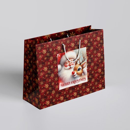 Festive Santa Claus Rudolph Cute Holiday Gift Bag Groot Cadeauzakje