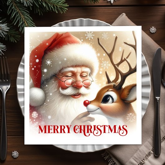 Festive Santa Claus Rudolph Holiday Dinner Party  Servet