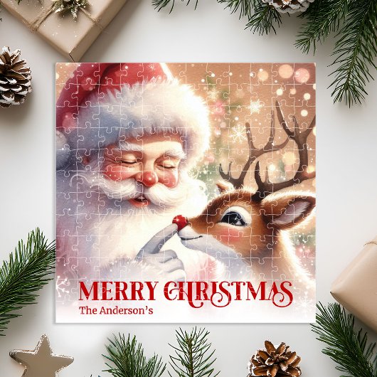 Festive Santa Claus Rudolph Personalized Kids Gift Legpuzzel