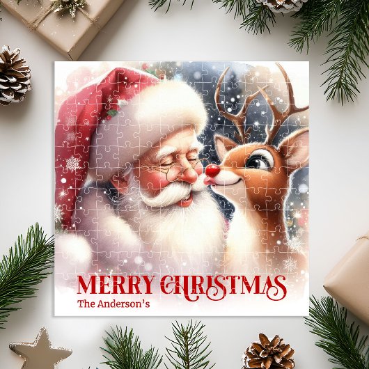 Festive Santa Claus Rudolph Personalized Kids Gift Legpuzzel