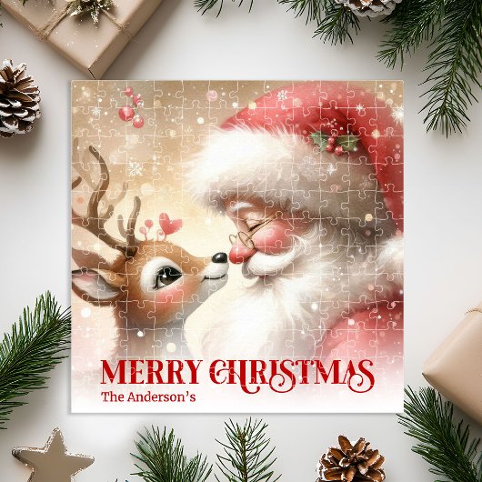 Festive Santa Claus Rudolph Personalized Kids Gift Legpuzzel