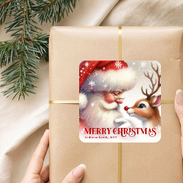 Festive Santa Claus Rudolph Personalized Kids Gift Vierkante Sticker