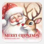 Festive Santa Claus Rudolph Personalized Kids Gift Vierkante Sticker (Voorkant)