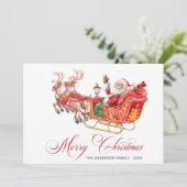 Festive Santa Claus Sleigh kerstgroet Feestdagenkaart (Staand voorkant)