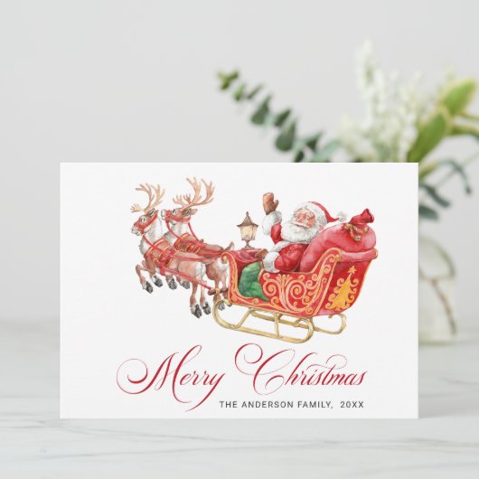 Festive Santa Claus Sleigh kerstgroet Feestdagenkaart (Staand voorkant)