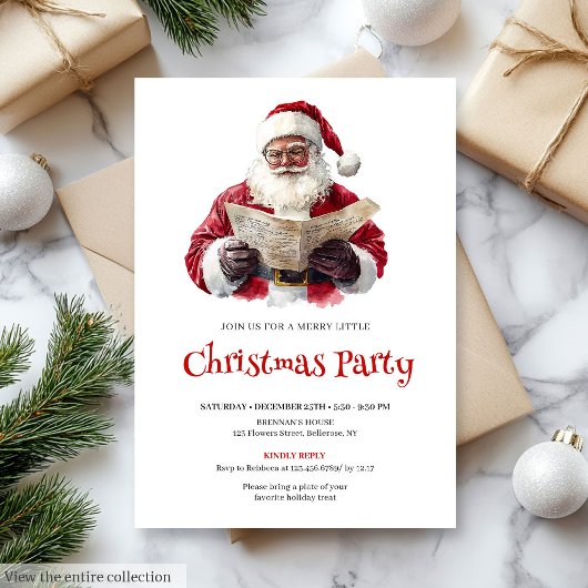 Festive Santa Claus Watercolor Christmas Party  Kaart