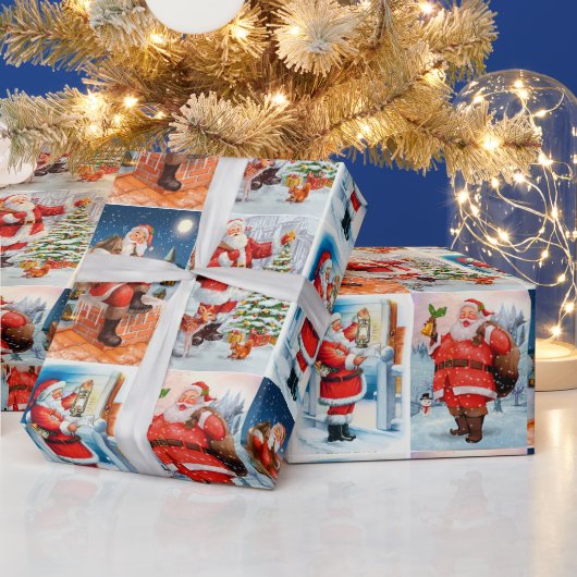 Festive Santa Collage Wrapping Paper Cadeaupapier (Feestdagen)