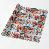 Festive Santa Collage Wrapping Paper Cadeaupapier (Uitgerold)