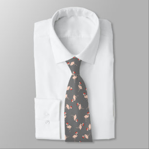 Festive Santa Flamingos Dark Grey Pattern Stropdas