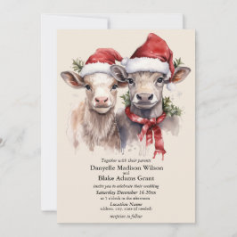 Festive Santa Hat Cow Calves Christmas Wedding  Kaart
