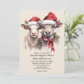 Festive Santa Hat Cow Calves Christmas Wedding Kaart (Staand voorkant)