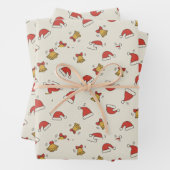 Festive Santa Hat & Jingle Bell Pattern Inpakpapier Vel (In situ)
