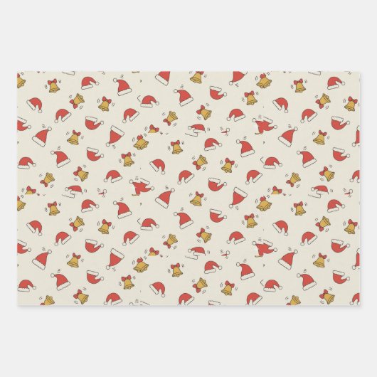 Festive Santa Hat & Jingle Bell Pattern Inpakpapier Vel (Voorkant)