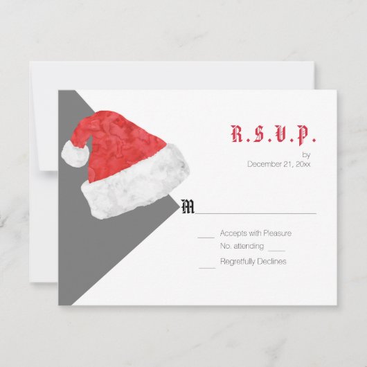 Festive Santa Hat kerstbruiloft grijze RSVP (Voorkant)