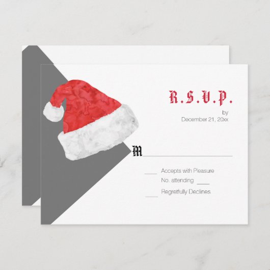 Festive Santa Hat kerstbruiloft grijze RSVP (Voorkant / Achterkant)