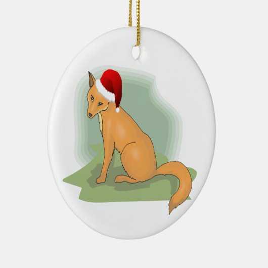 Festive Santa Hatted Fox Keramisch Ornament (Rechts)