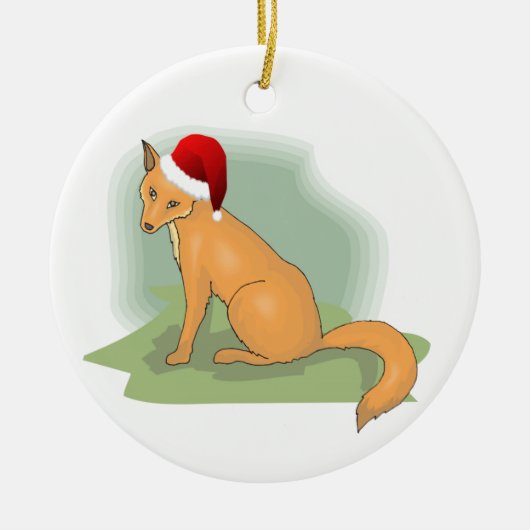 Festive Santa Hatted Fox Keramisch Ornament (Voorkant)