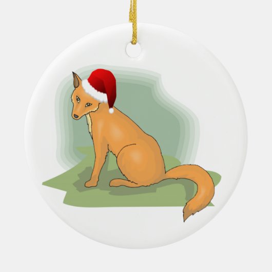 Festive Santa Hatted Fox Keramisch Ornament (Achterkant)