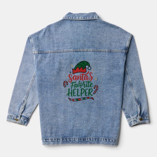 Festive Santa Helper Christmas Women Denim Jacket (Achterkant)