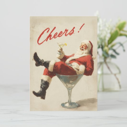 Festive Santa Holiday Cheers Feestdagenkaart (Staand voorkant)