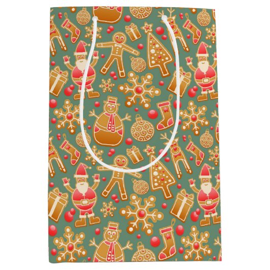 Festive Santa kerstcadeautas Medium Cadeauzakje (Voorkant)