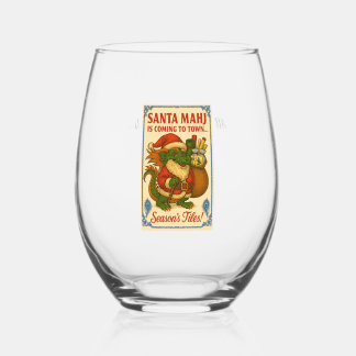 Festive Santa Mahj Wine Glass Wijnglas Zonder Voet