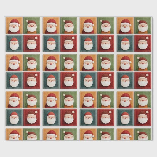 Festive Santa Pattern in Bright Blocks Cadeaupapier (Vlak)