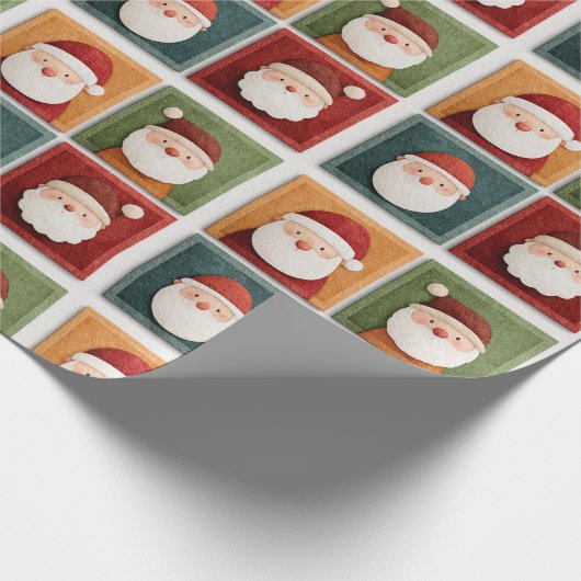 Festive Santa Pattern in Bright Blocks Cadeaupapier (Hoek)