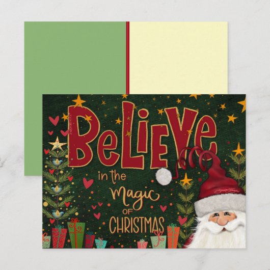 Festive Santa Presents Believe Inspirivity Briefkaart (Voorkant / Achterkant)