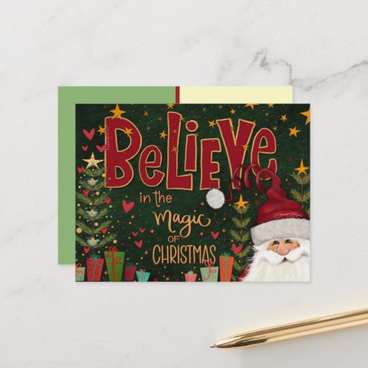 Festive Santa Presents Believe Inspirivity  Briefkaart (Voorkant / Achterkant in situ)