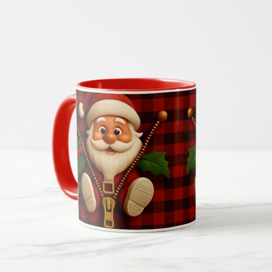 Festive Santa Zipper | Plaid Christmas Drinkware Mok (Voorkant links)