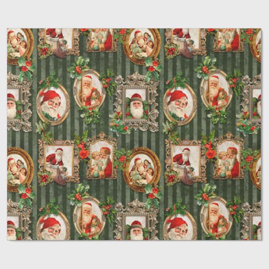 Festive Santas in Lijsten met Holly Cadeaupapier (Vlak)