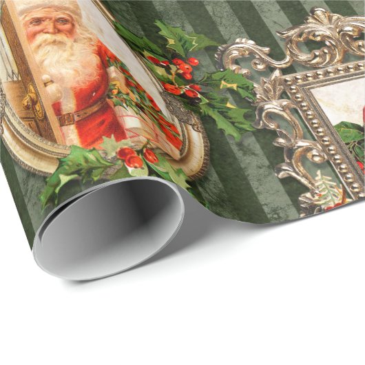 Festive  Santas in  Lijsten met Holly Cadeaupapier (Rol Hoek)