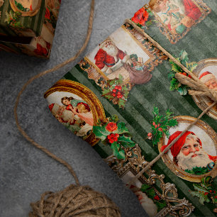 Festive  Santas in  Lijsten met Holly Cadeaupapier