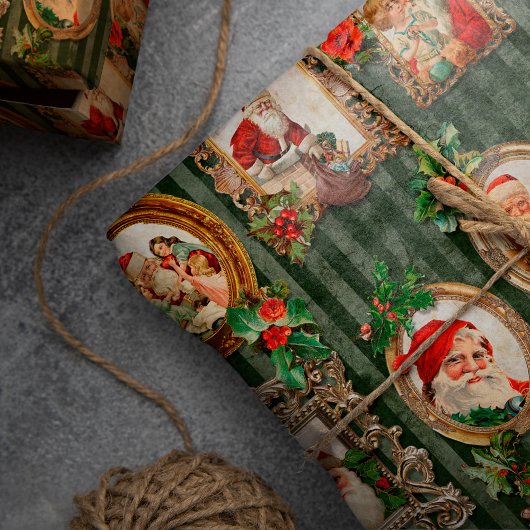 Festive  Santas in  Lijsten met Holly Cadeaupapier