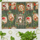Festive  Santas in  Lijsten met Holly Theedoek (Gevouwen)