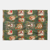 Festive  Santas in  Lijsten met Holly Theedoek (Horizontaal)